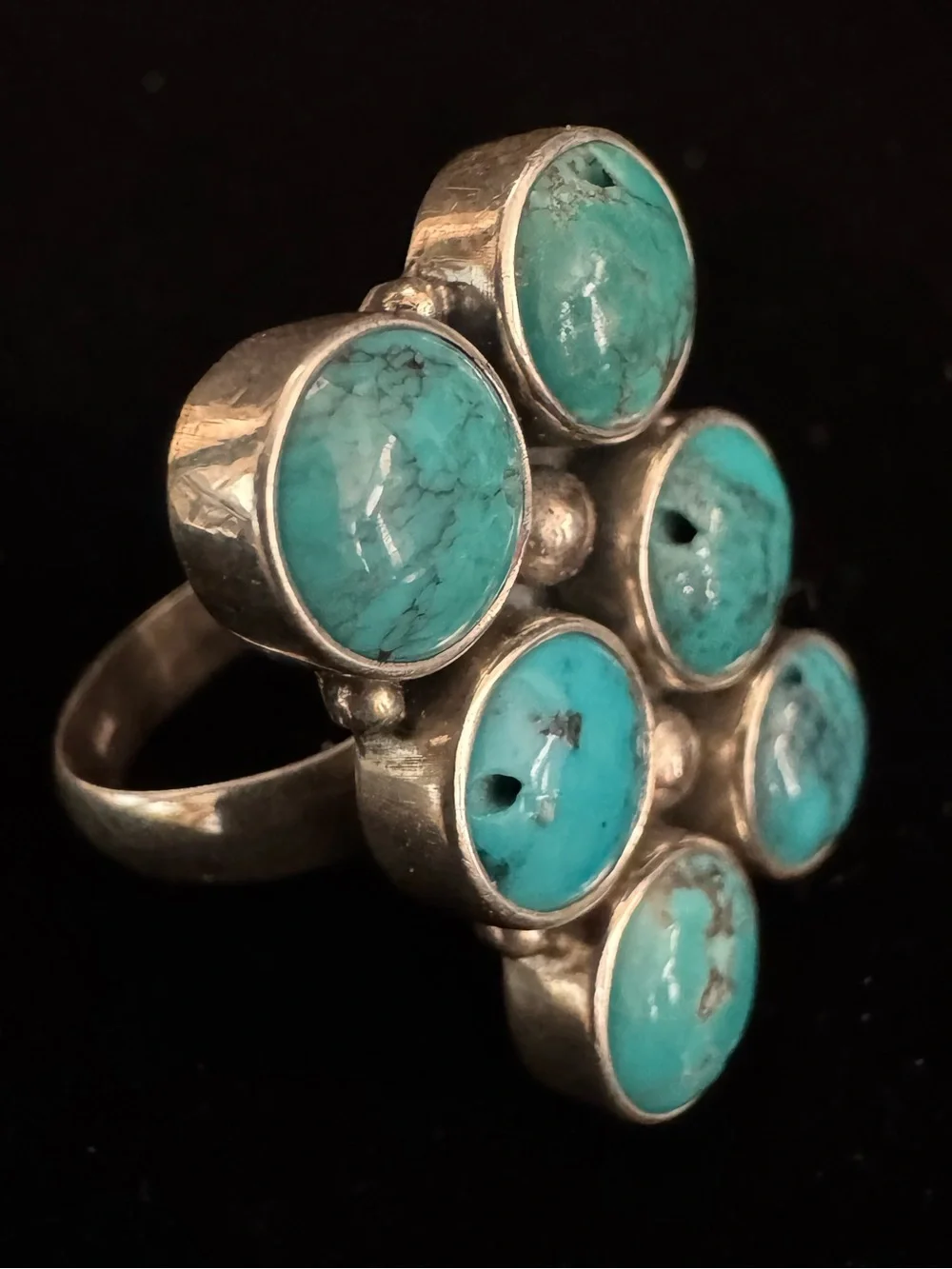 Blue moon Turquoise Stone Cluster Ring‎ - sterling silver setting Women’s Ring